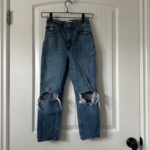 Abercrombie & Fitch Ankle Straight Ultra High Rise Jeans Distressed Blue Size 24